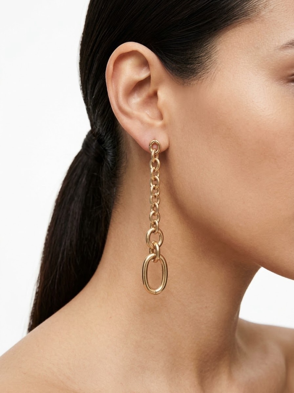 Gold Chain Link Drop Earrings - Women Jewelry